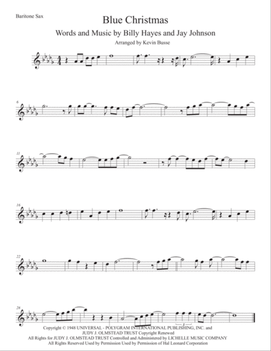 Blue Christmas Blue Christmas Baritone Saxophone scores gallery preview page 1