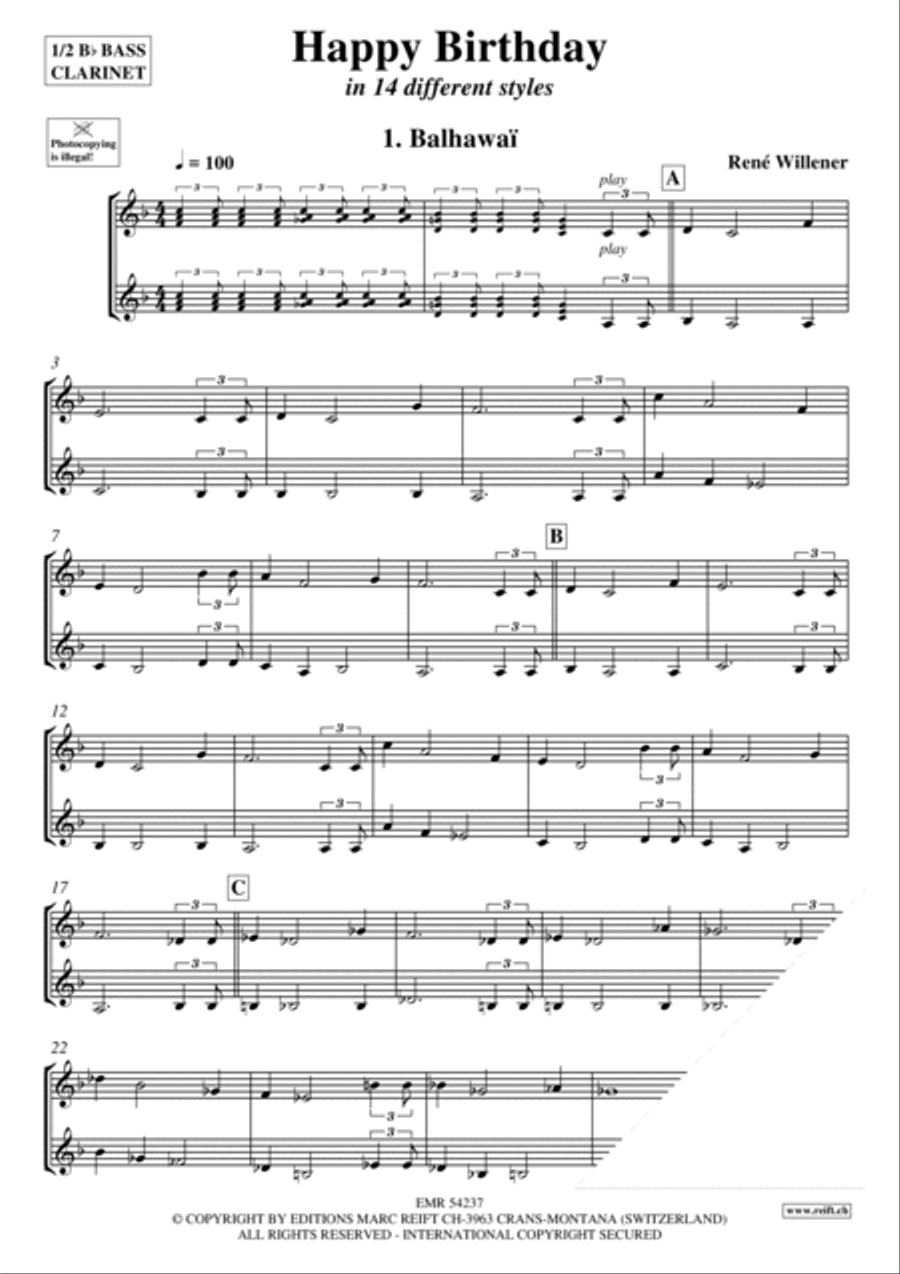 Happy Birthday Bass Clarinet - Sheet Music page 3