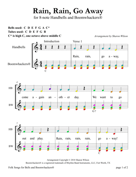 Rain, Rain, Go Away for 8-note Bells and Boomwhackers® (with Color Coded Notes) image number null
