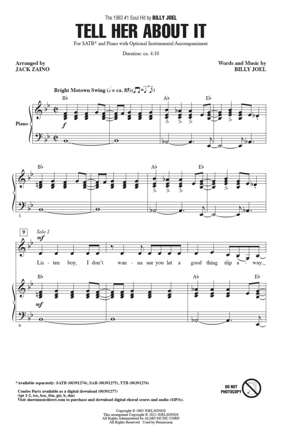 Tell Her About It (arr. Jack Zaino) 4-Part scores gallery preview page 1