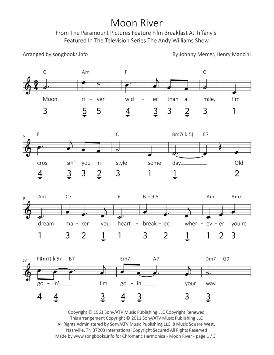Moon River Harmonica scores gallery preview page 1