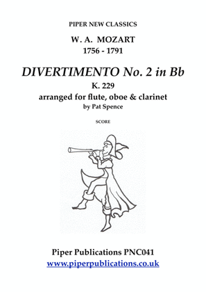 Book cover for MOZART DIVERTIMENTO No. 2 in Bb for flute, oboe & clarinet K. 229