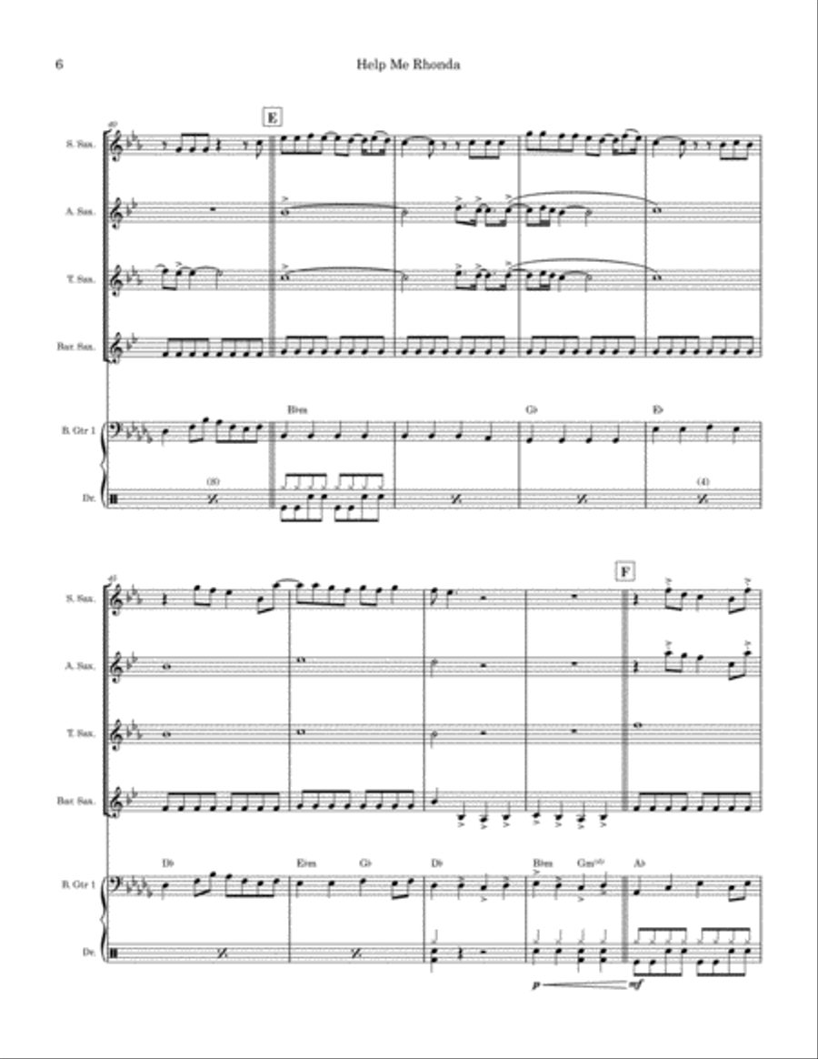 Help Me Rhonda Saxophone Quartet scores gallery preview page 6