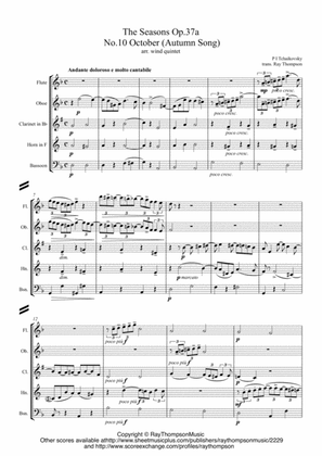 Tchaikovsky: The Seasons Op.37a No.10 October (Autumn Song) - wind quintet