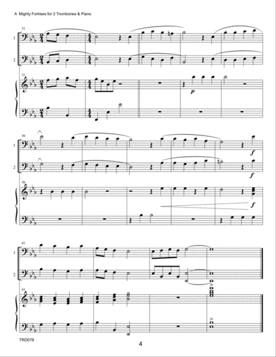 A MIGHTY FORTRESS - TROMBONE Duet with Piano Accompaniment (grade 2+) Brass Duet scores gallery preview page 4