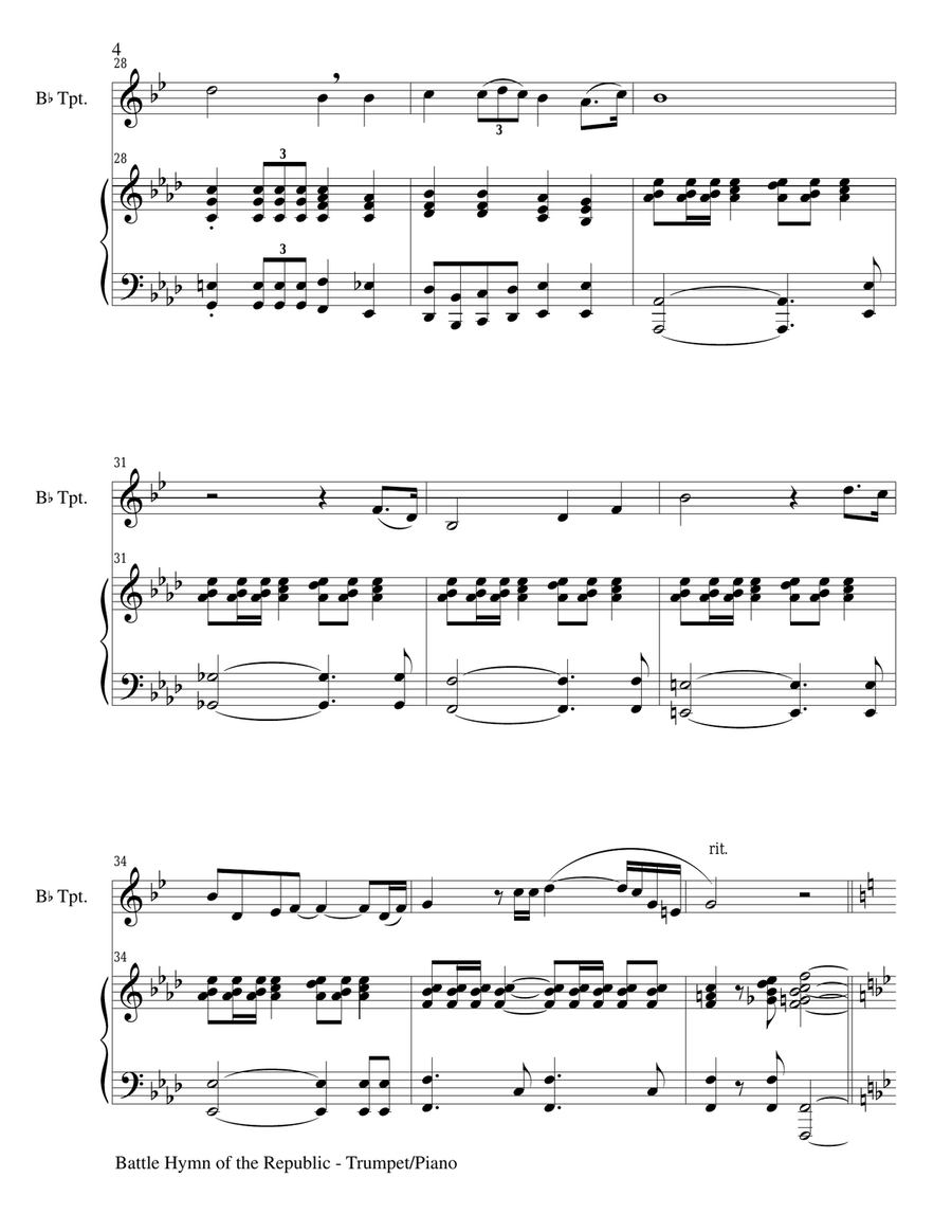 BATTLE HYMN OF THE REPUBLIC (Duet – Bb Trumpet and Piano/Score and Parts) image number null