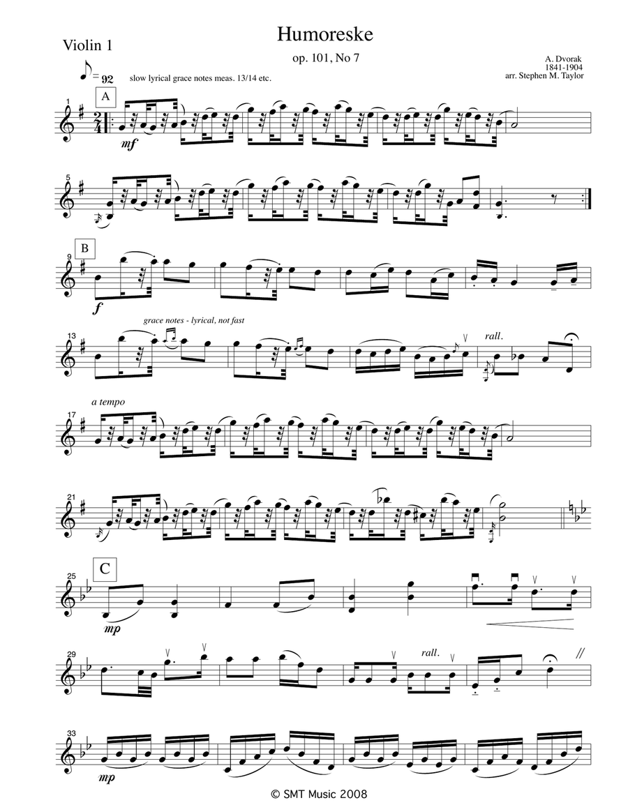 Humoresque by Dvorak String Quartet scores gallery preview page 1