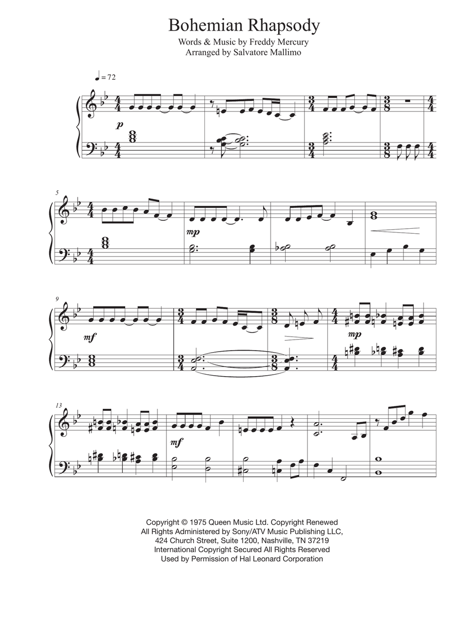 Bohemian Rhapsody Piano Solo scores gallery preview page 1