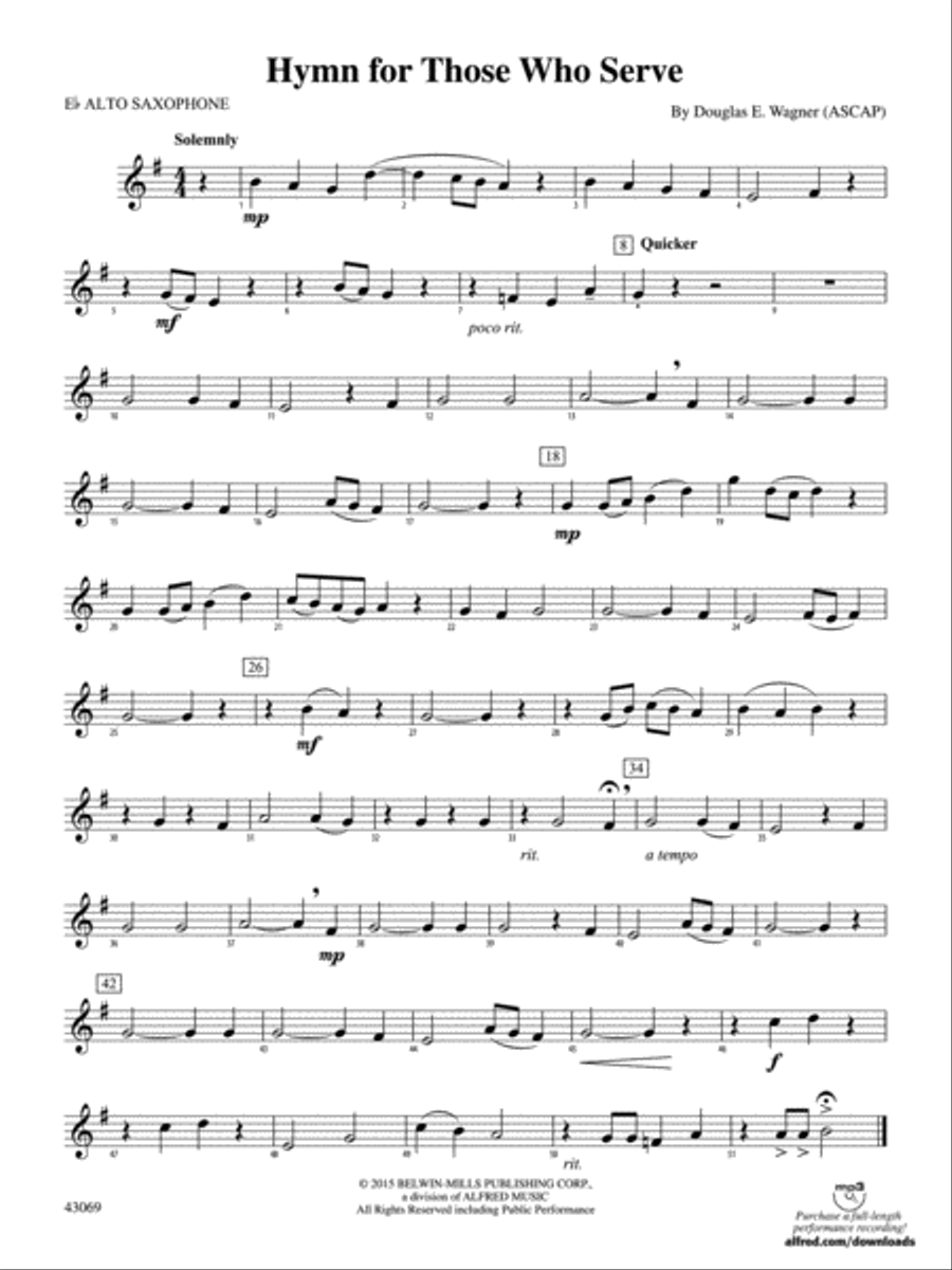 Hymn for Those Who Serve: E-flat Alto Saxophone Concert Band scores gallery preview page 1