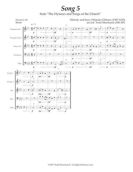 Orlando Gibbons: A Suite of Sacred Songs, arranged for brass quintet image number null