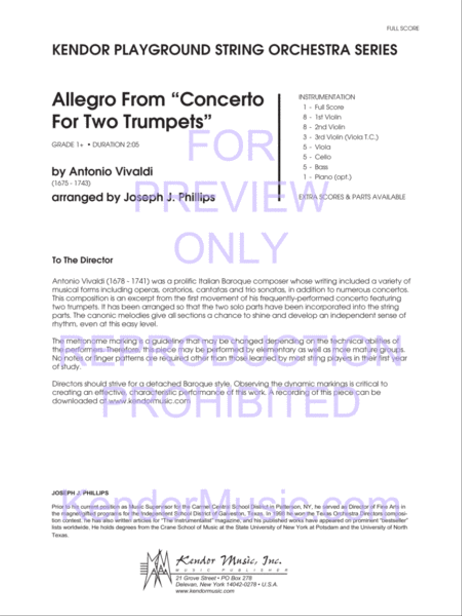 Allegro From 'Concerto For Two Trumpets' String Orchestra scores gallery preview page 2