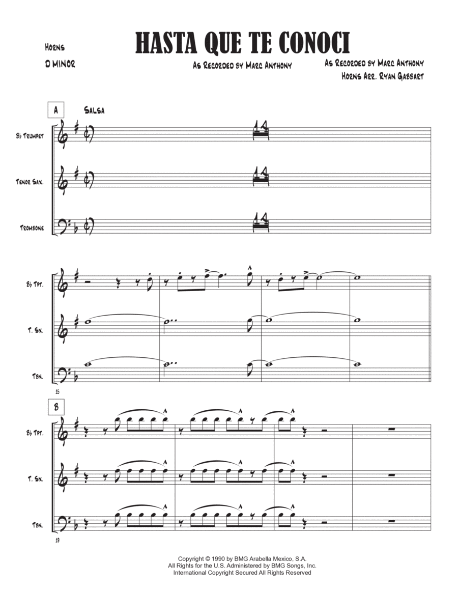 Hasta Que Te Conoci Tenor Saxophone scores gallery preview page 1
