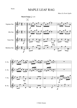 Book cover for Maple Leaf Rag by Scott Joplin for Saxophone Quartet SATB