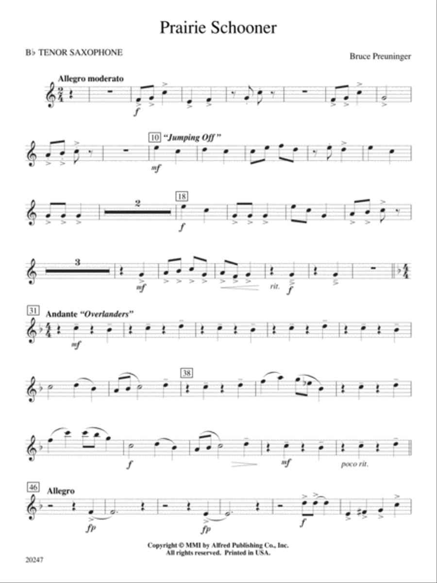 Prairie Schooner: B-flat Tenor Saxophone Concert Band scores gallery preview page 1