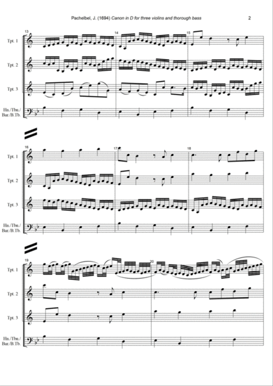 J. Pachelbel - Canon in D-dur, arr. for 3 Trumpets & Bass Instrument Trumpet Trio scores gallery preview page 2