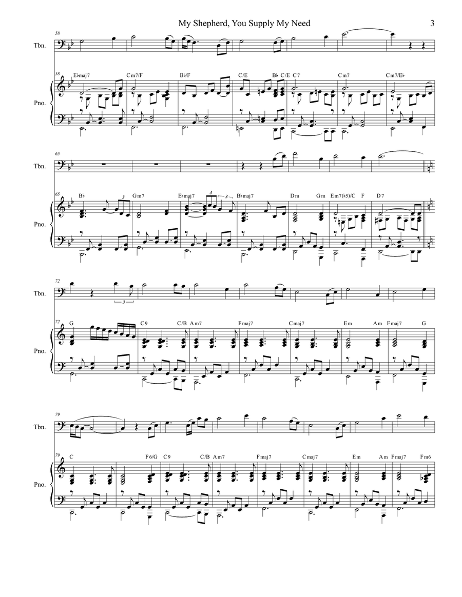 My Shepherd, You Supply My Need (for Trombone solo and Piano) Piano scores gallery preview page 3