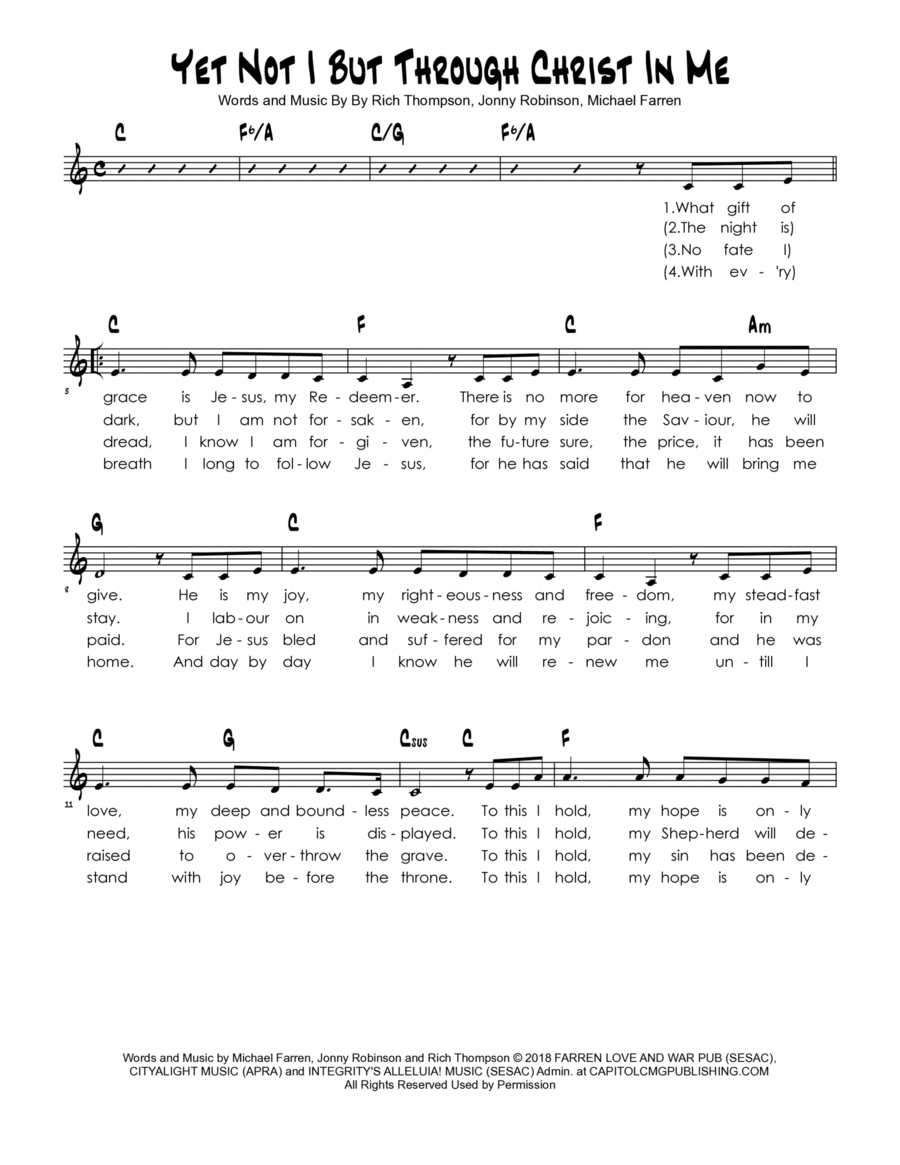 Yet not i but through christ in me easy piano digital sheet music
