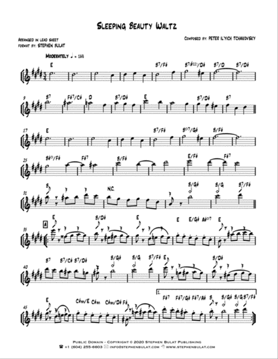 Sleeping Beauty Waltz (Tchaikovsky) - Lead sheet (key of E) Large Ensemble scores gallery preview page 2