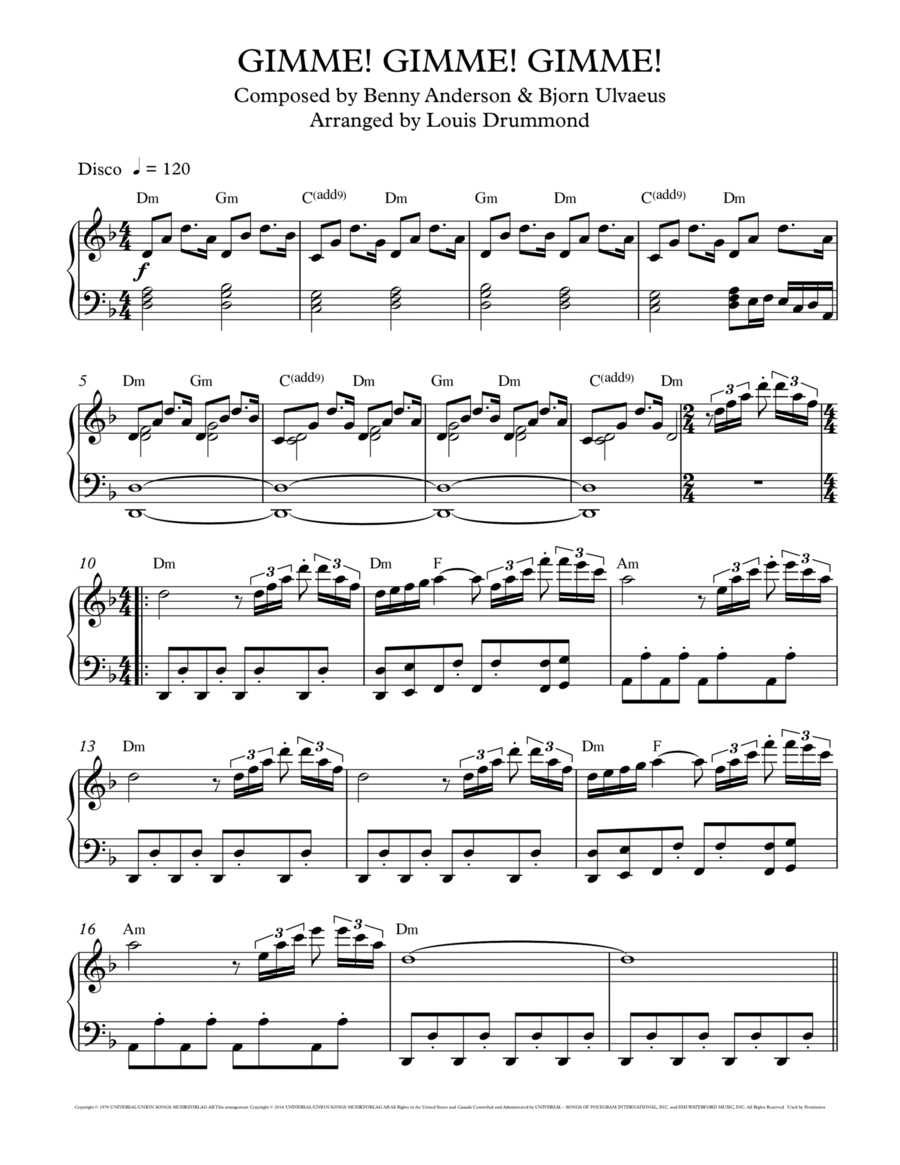 Gimme! Gimme! Gimme! (a Man After Midnight) Piano Solo scores gallery preview page 1