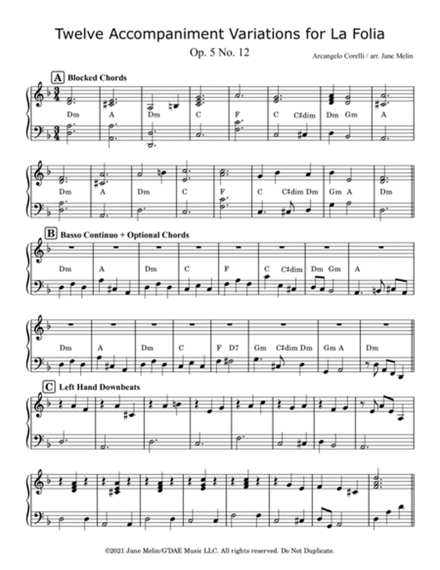 Corelli - "La Folia" Simplified Piano Accompaniment Variations in D minor image number null