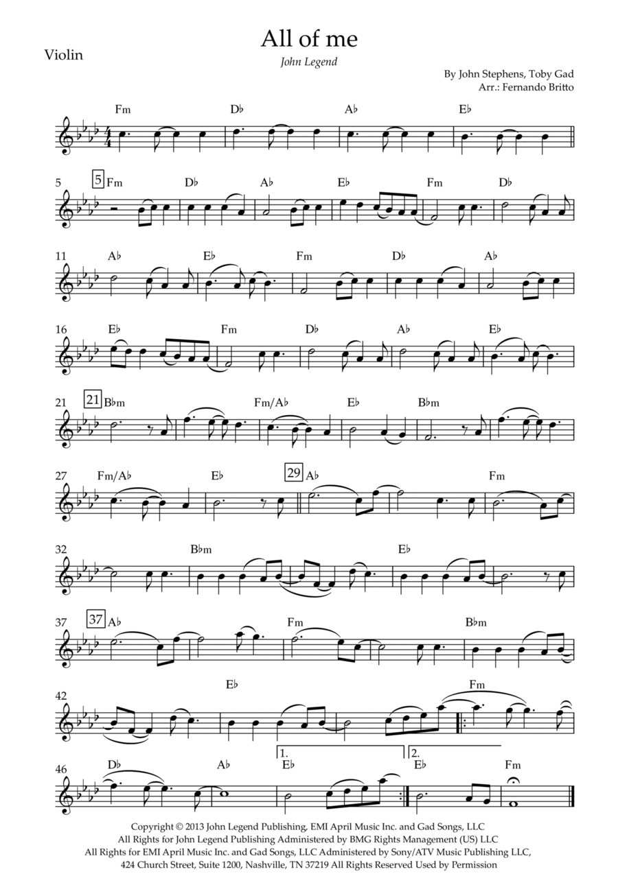 All Of Me Violin Solo scores gallery preview page 1