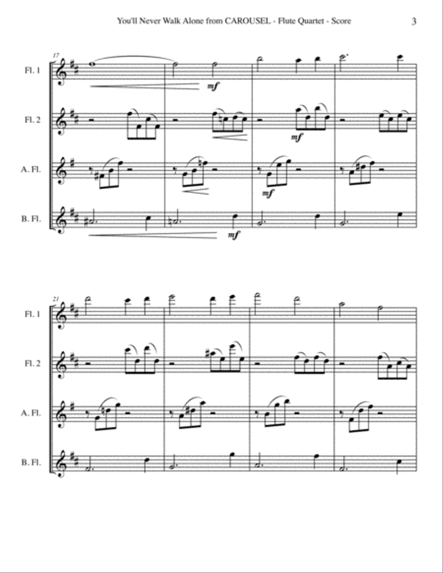 You'll Never Walk Alone Woodwind Quartet scores gallery preview page 3
