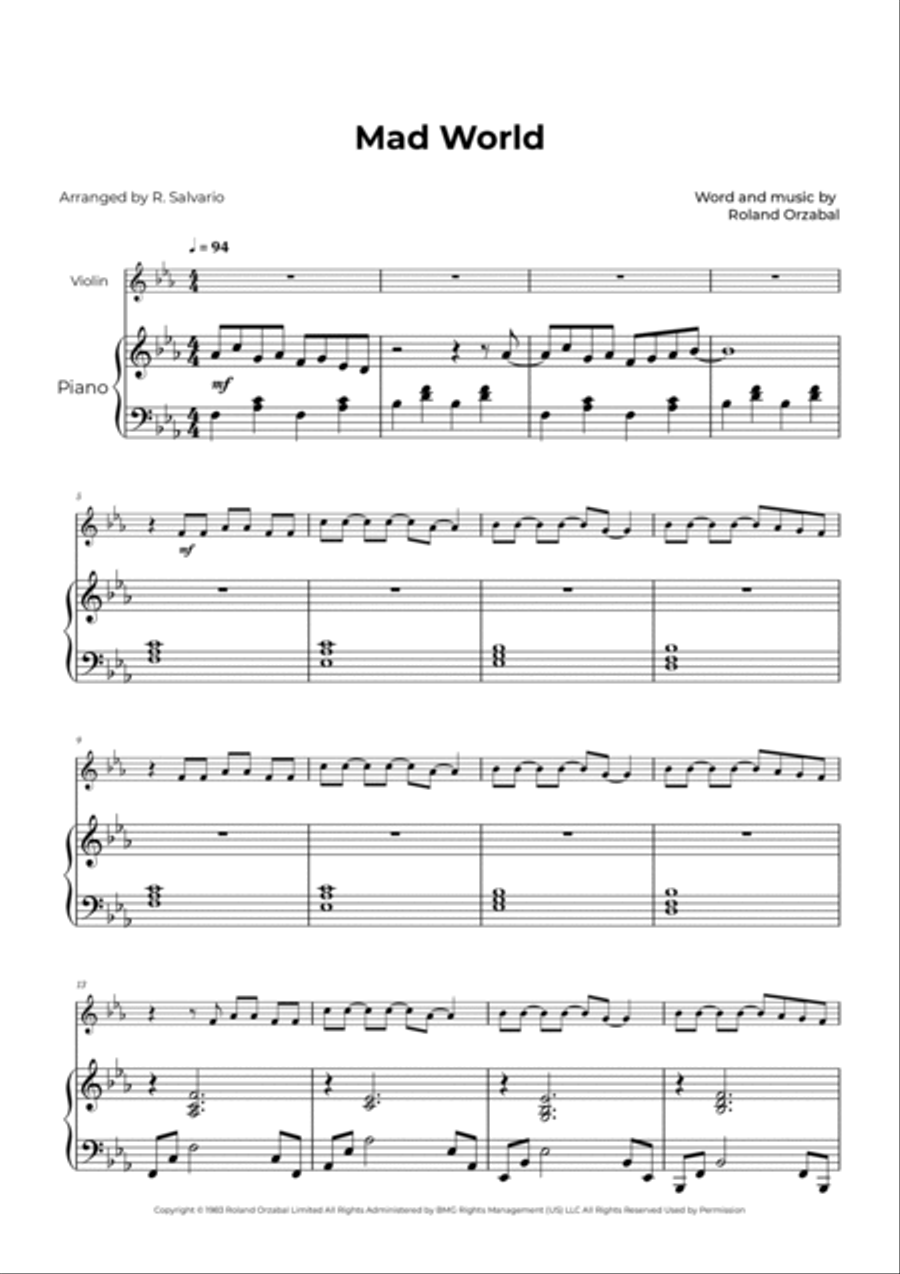 Mad World Violin Solo scores gallery preview page 2