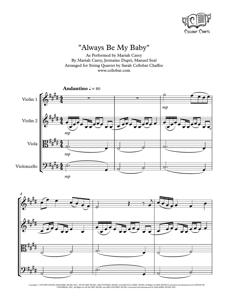 Always Be My Baby String Quartet scores gallery preview page 1