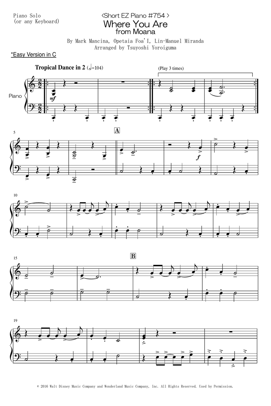 Where You Are Easy Piano scores gallery preview page 1