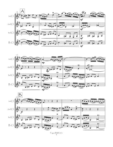 Fugue BWV 851 from the Well-Tempered Clavier, Book 1 for Clarinet Quartet (3 Bb & Bb bass) image number null