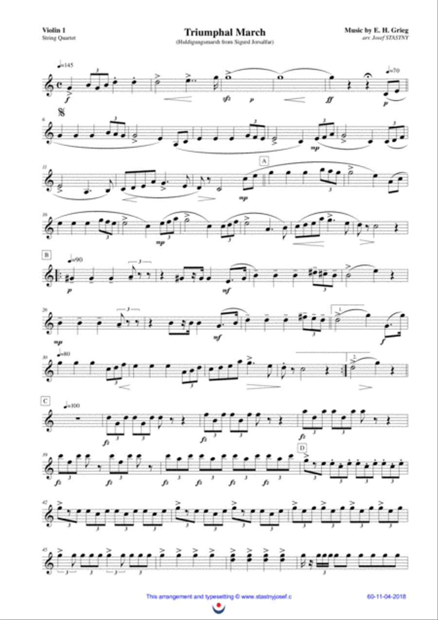 Triumphal March (Grieg) String Quartet scores gallery preview page 5