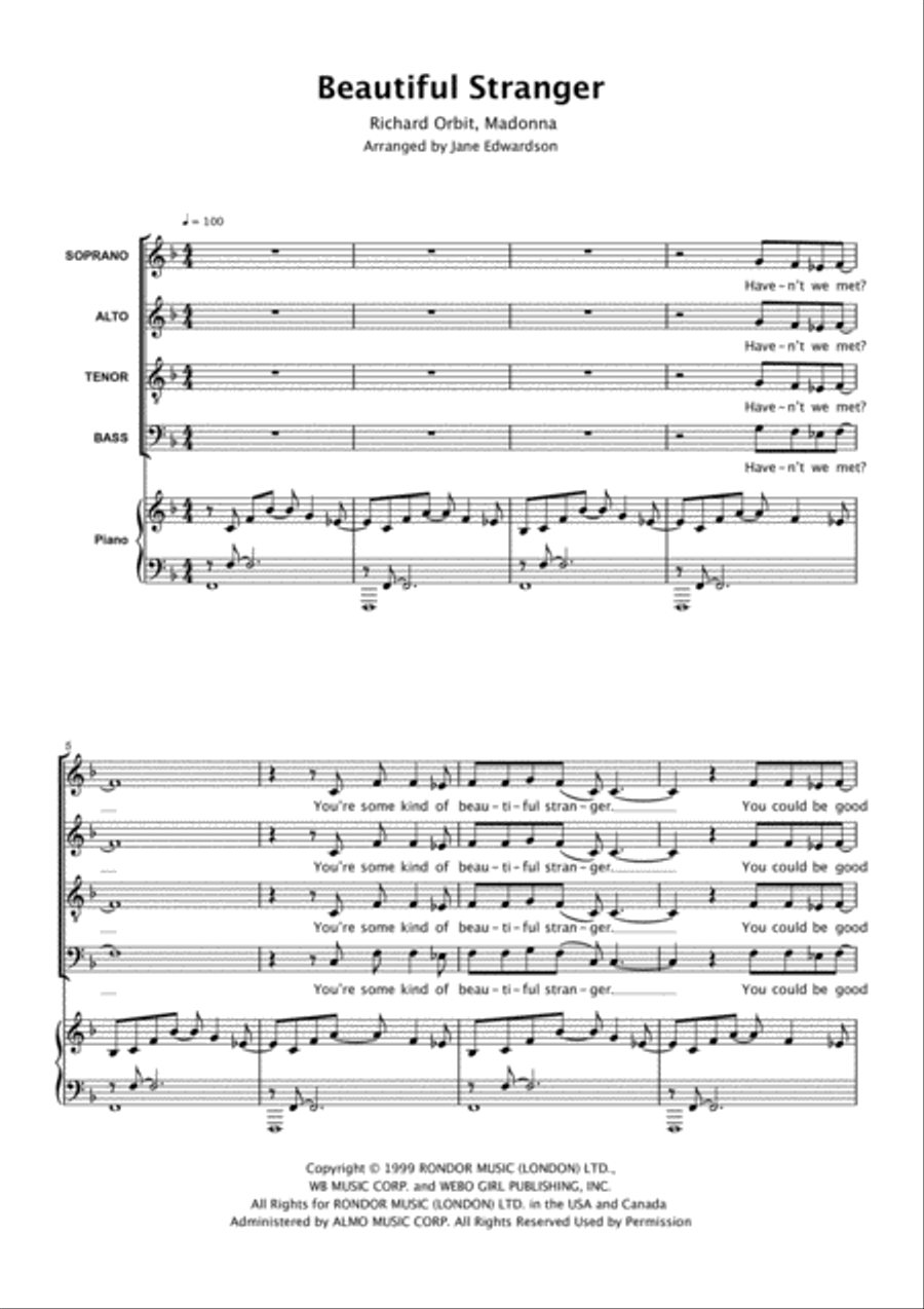 Beautiful Stranger 4-Part scores gallery preview page 1