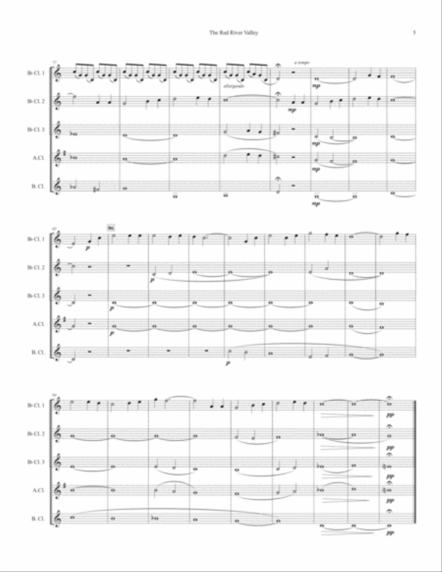 The Red River Valley (for Clarinet Quartet SSSB or SSAB) Clarinet Quartet scores gallery preview page 5