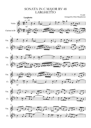Book cover for VIVALDI VIOLIN AND CLARINET DUET - from Sonata in C Major, Larghetto RV 48