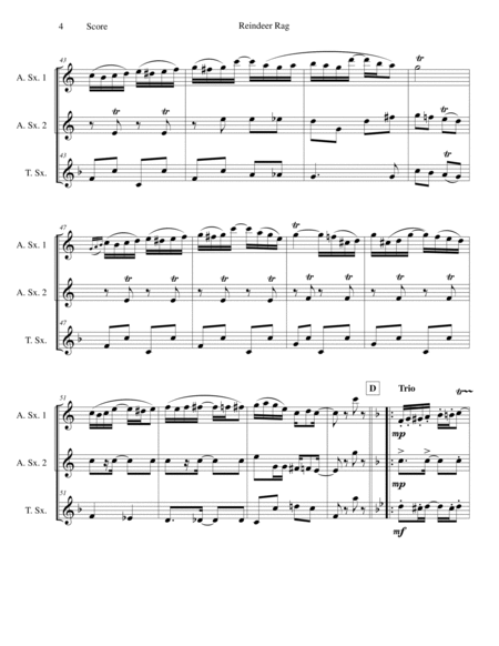 Reindeer Rag by Joseph Lamb for Saxophone Trio (AAT)