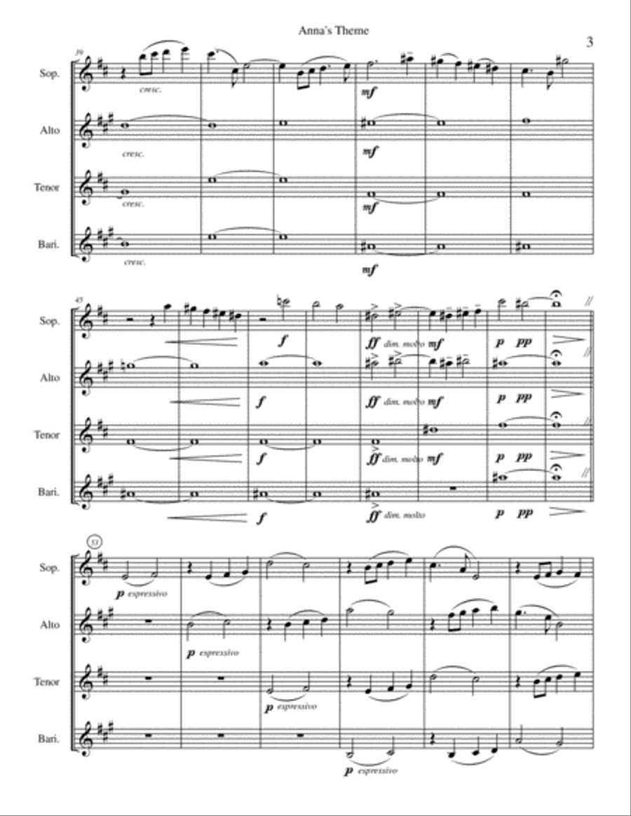 Anna's Theme Saxophone Quartet scores gallery preview page 5