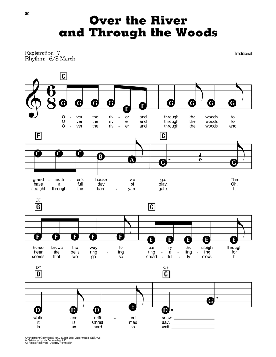 Over The River And Through The Woods Electronic Keyboard scores gallery preview page 1