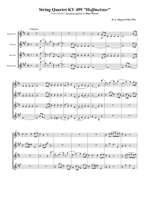 String Quartet KV 499 "Hoffmeister" for Saxophone Quartet (SATB)