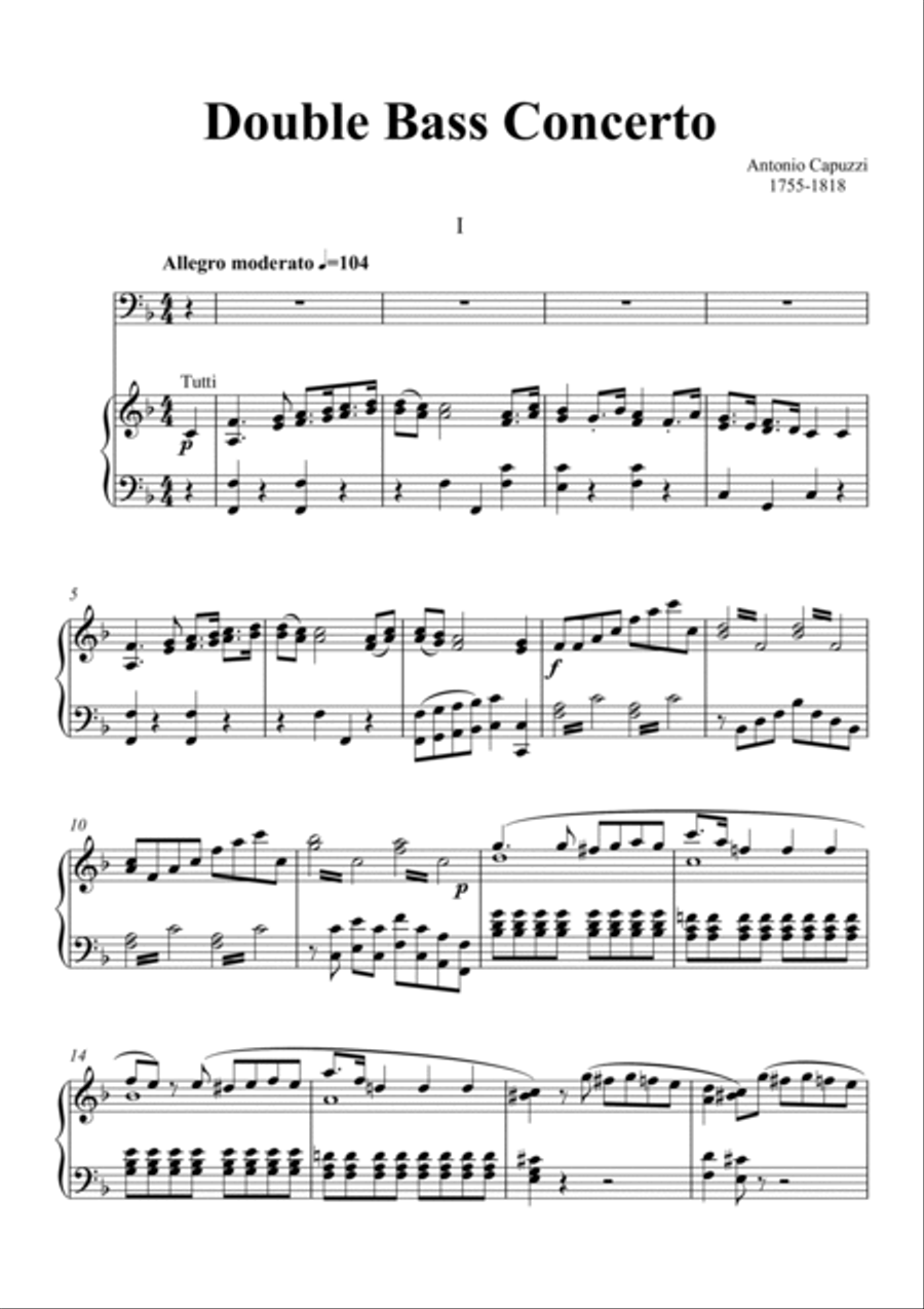Capuzzi-Double Bass Concerto(1st Movement),in F Major,for Cello and Piano Double Bass scores gallery preview page 3