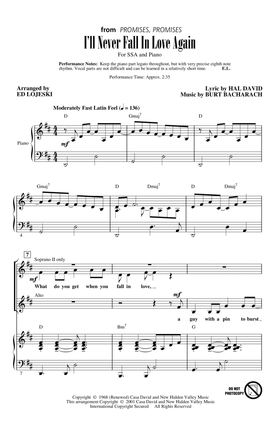 I'll Never Fall In Love Again (arr. Ed Lojeski) SSA scores gallery preview page 1