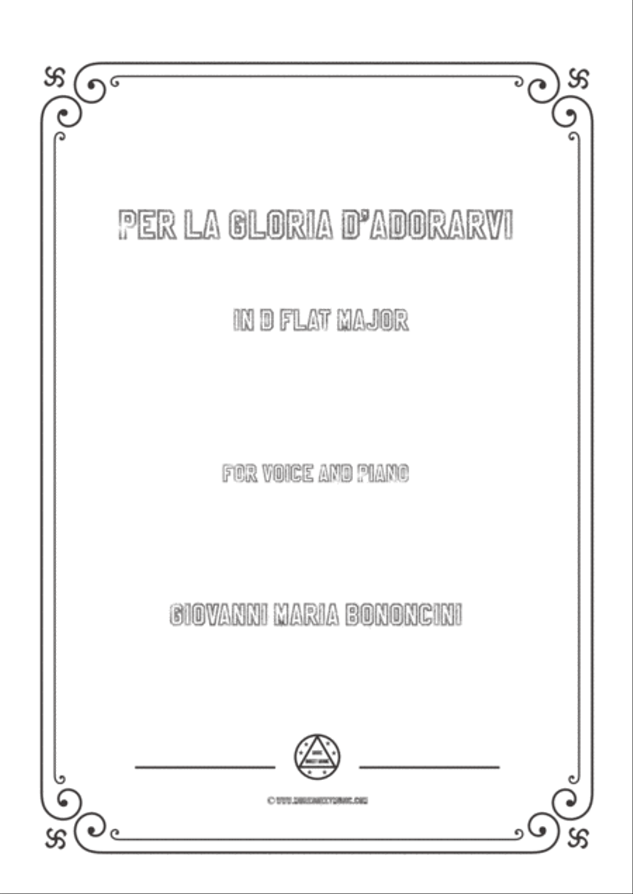 Bononcini-Per la gloria d'adorarvi in D flat Major,for voice and piano Voice Solo scores gallery preview page 1
