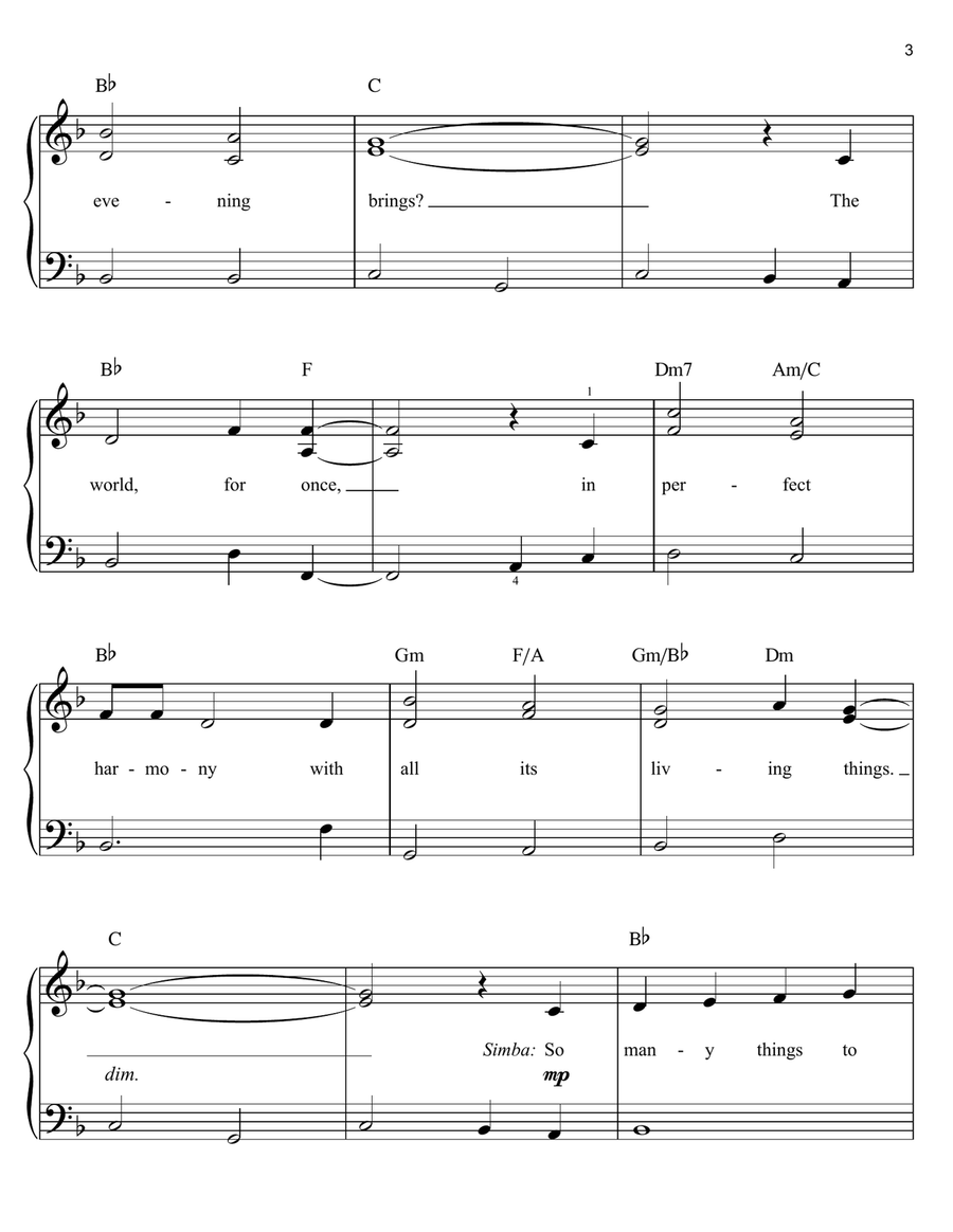 Can You Feel The Love Tonight (from The Lion King) Easy Piano scores gallery preview page 3