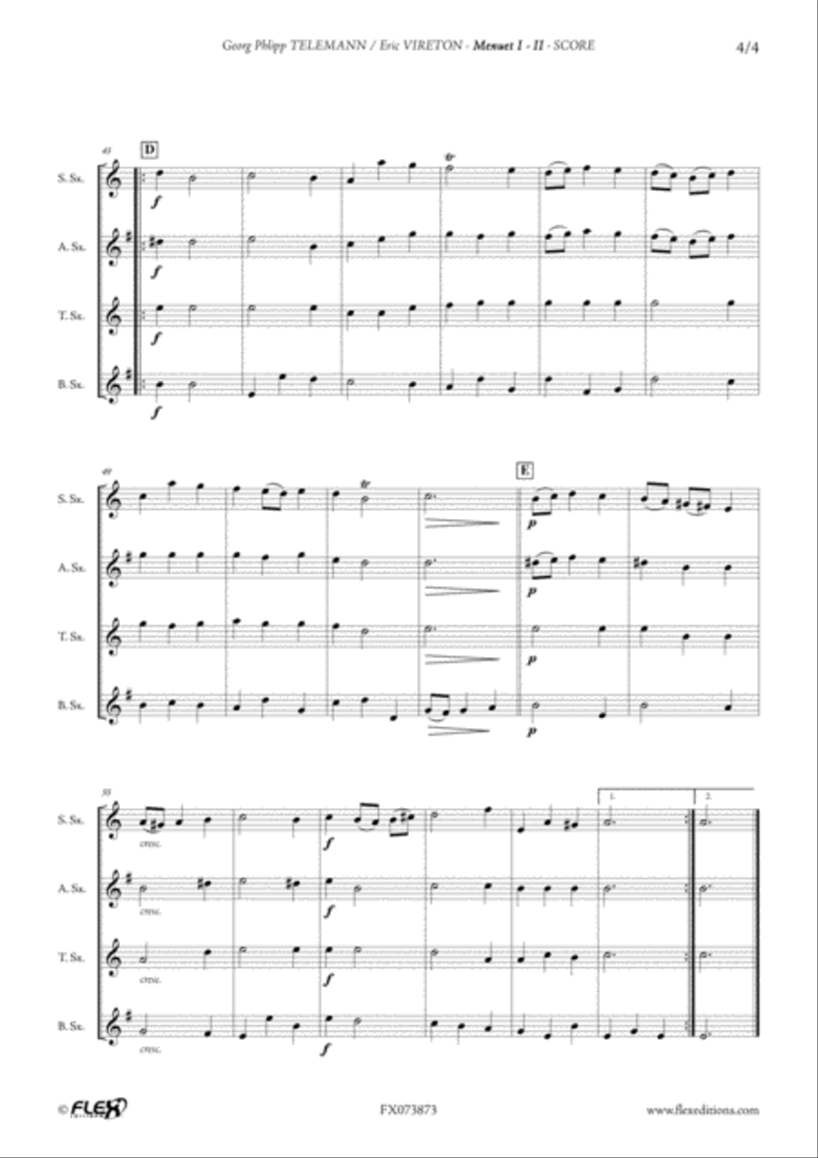 Menuet I - II from Ouverture Suite in A minor Saxophone Quartet scores gallery preview page 4