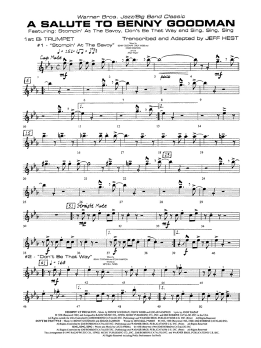 A Salute to Benny Goodman: 1st B-flat Trumpet Jazz Ensemble scores gallery preview page 1