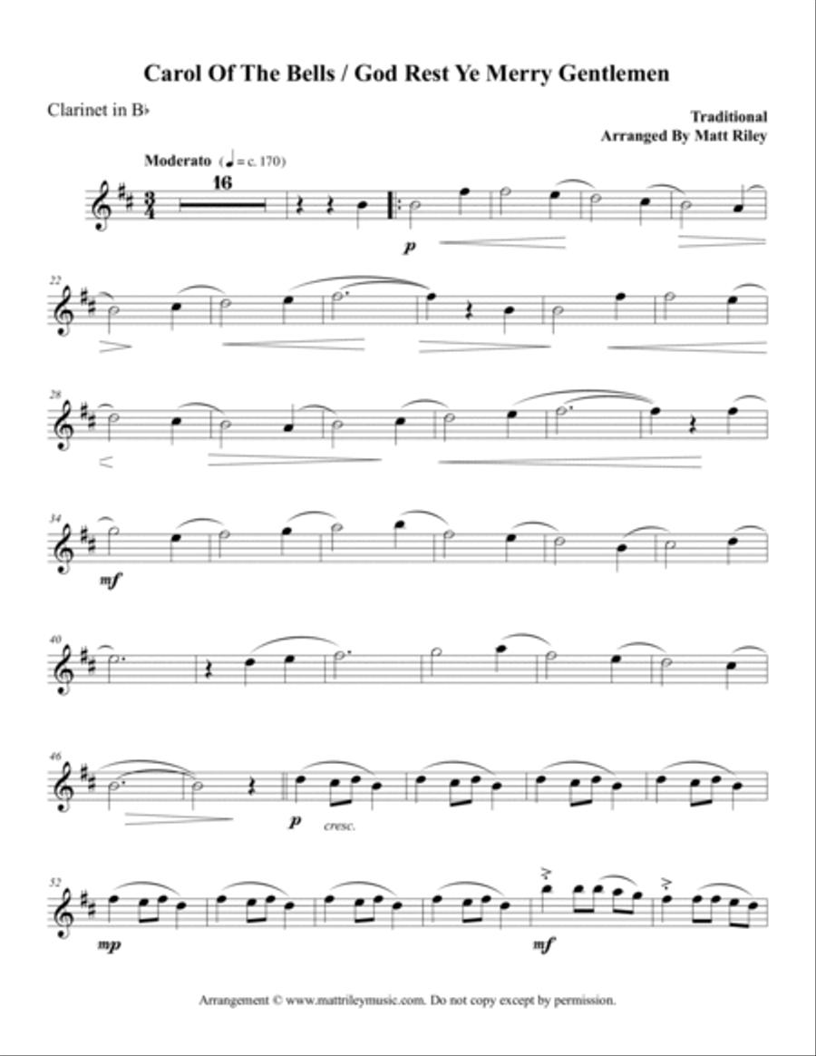 Carol of the Bells / God Rest Ye Merry Gentlemen - Clarinet (Bb, A, and Eb) Carol of the Bells / God Rest Ye Merry Gentlemen - Clarinet (Bb, A, and Eb) Clarinet Solo scores gallery preview page 5