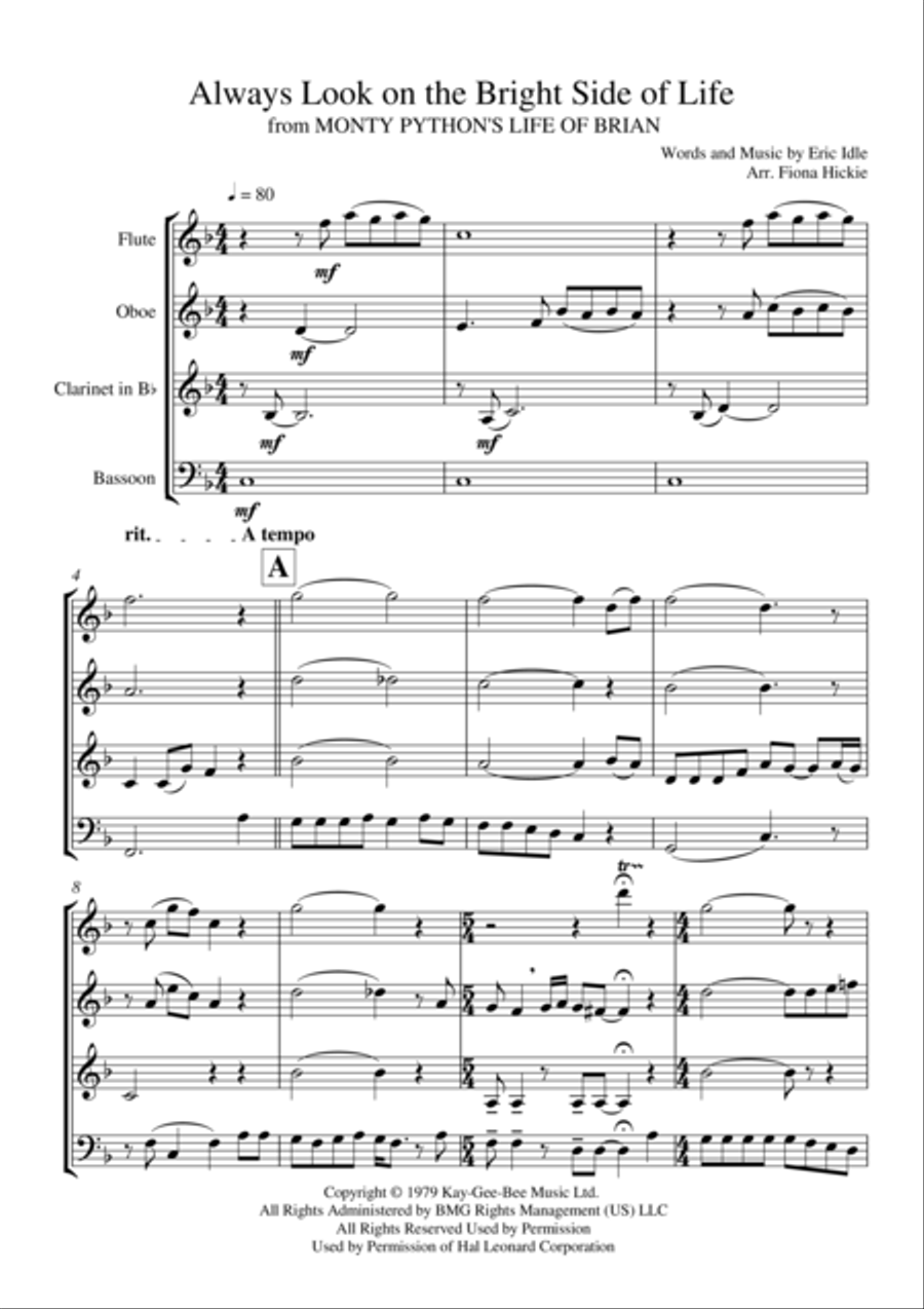 Always Look On The Bright Side Of Life Woodwind Quartet scores gallery preview page 2