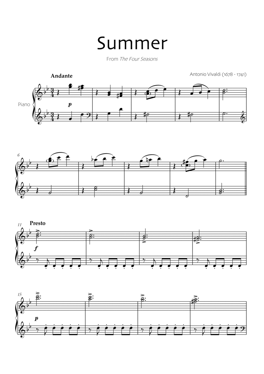 Summer (The four seasons) - Easy piano Chamber Music scores gallery preview page 1