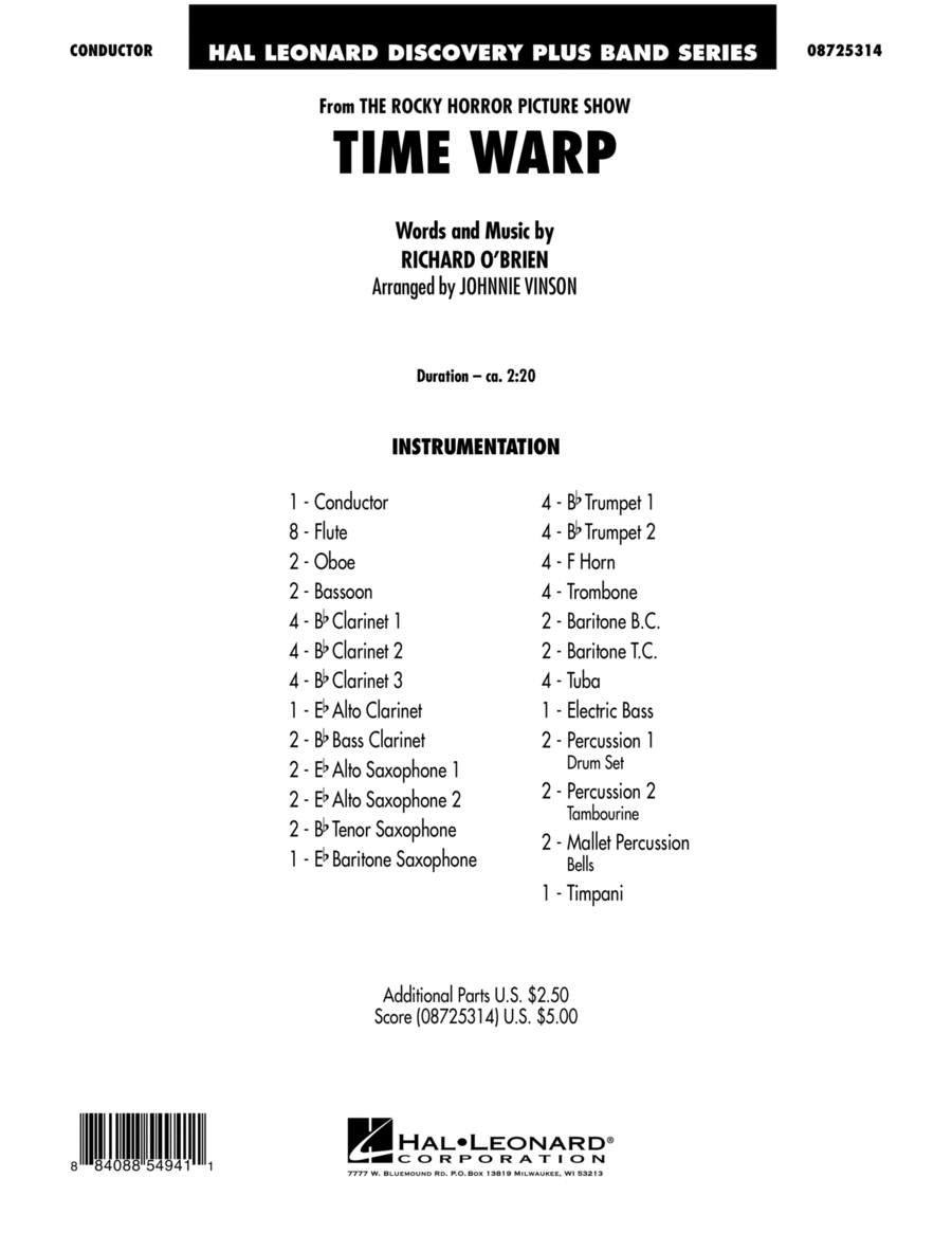 Time Warp (from "The Rocky Horror Picture Show") - Full Score