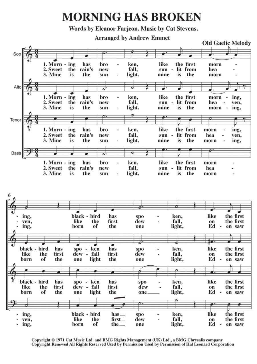 Morning Has Broken 4-Part scores gallery preview page 1