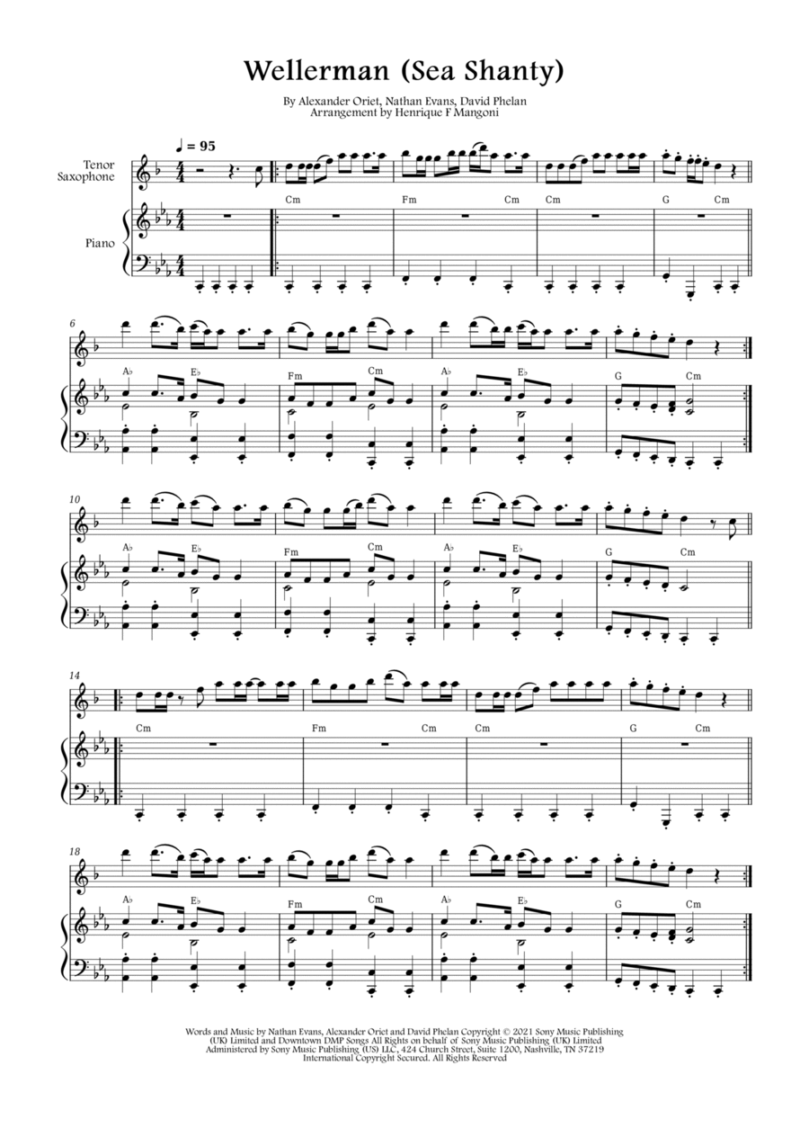 Wellerman Tenor Saxophone scores gallery preview page 1